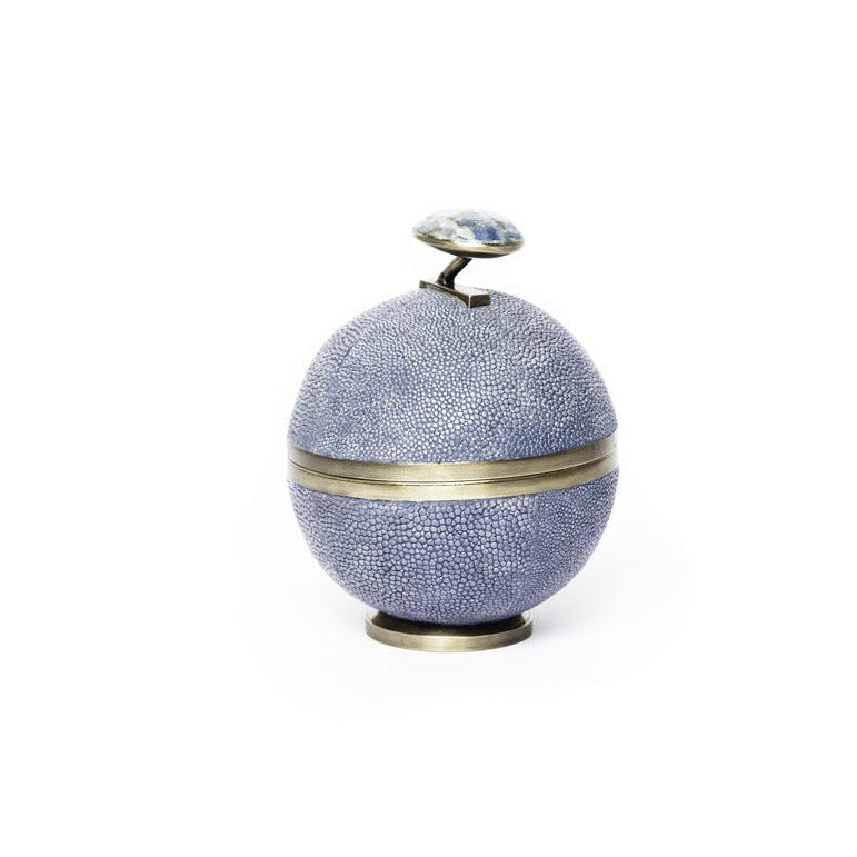 Decorative spherical container with textured surface and gold accents on a white background