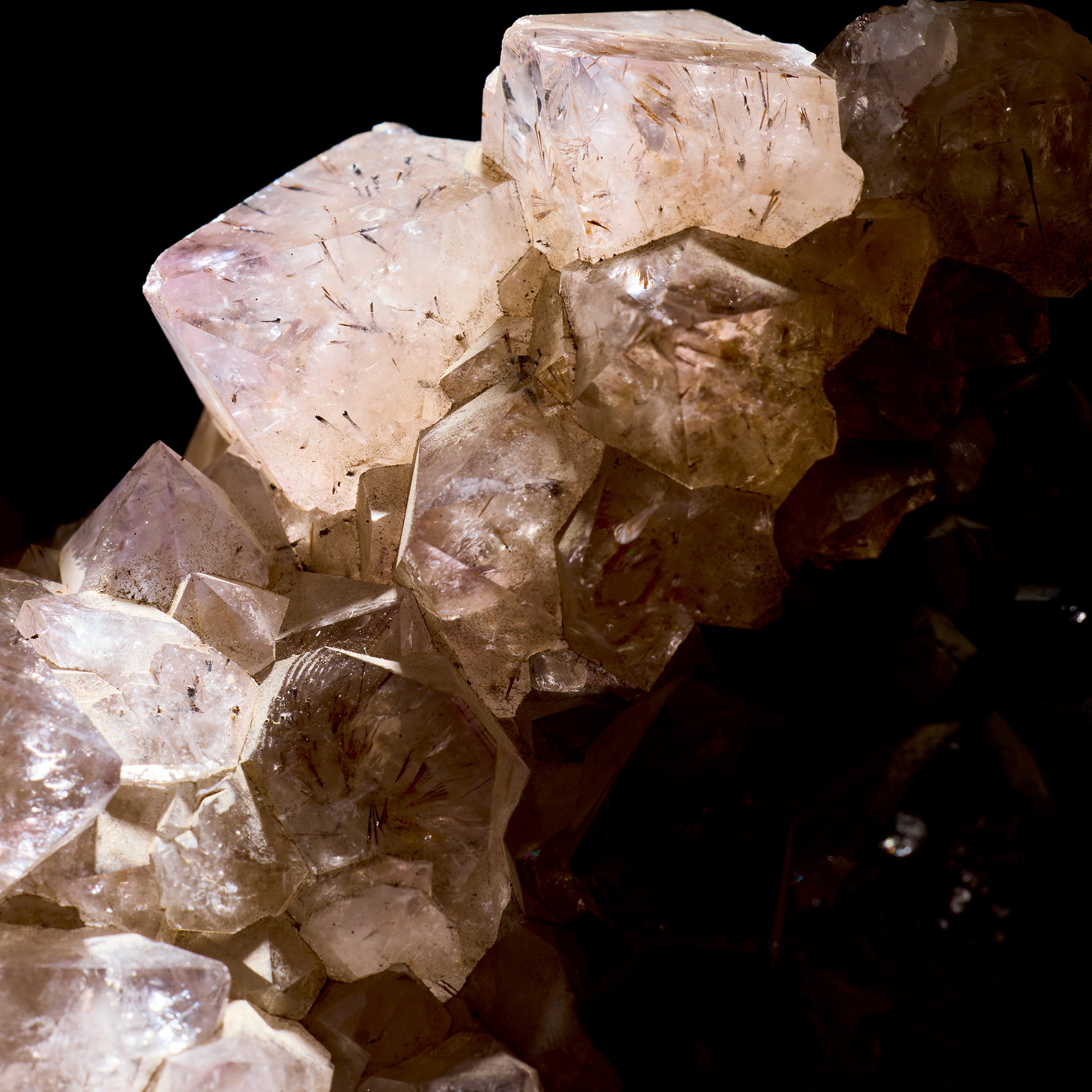 Close-up of crystal formations on a black background