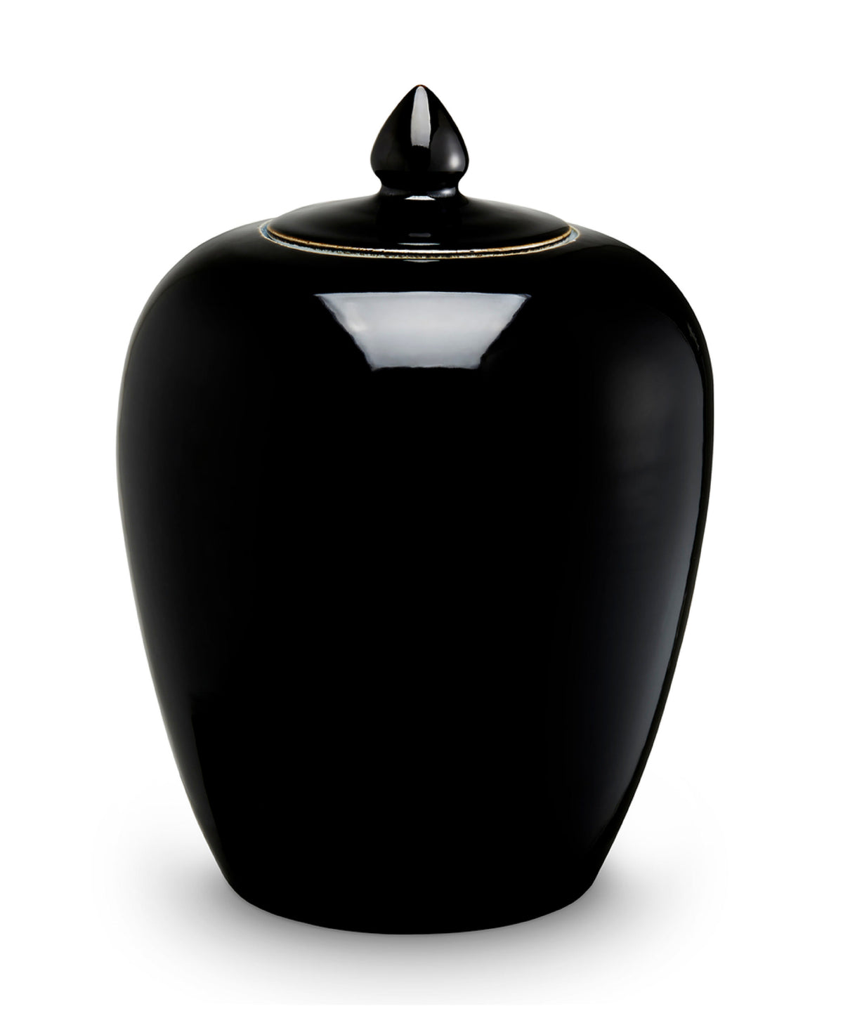 Black ceramic jar with a lid on a white background