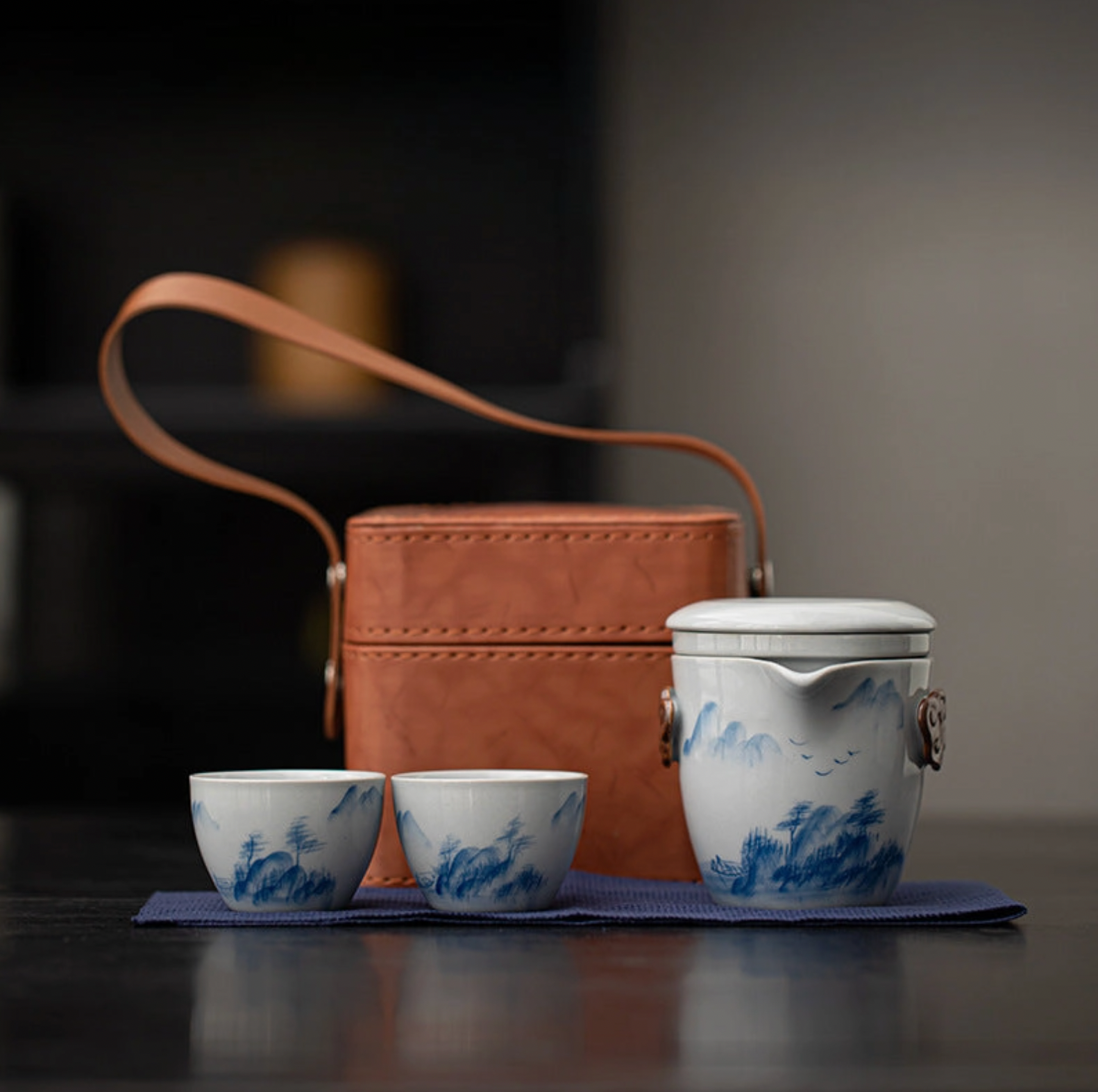 Hand-Painted Travel Teapot Gaiwan Set