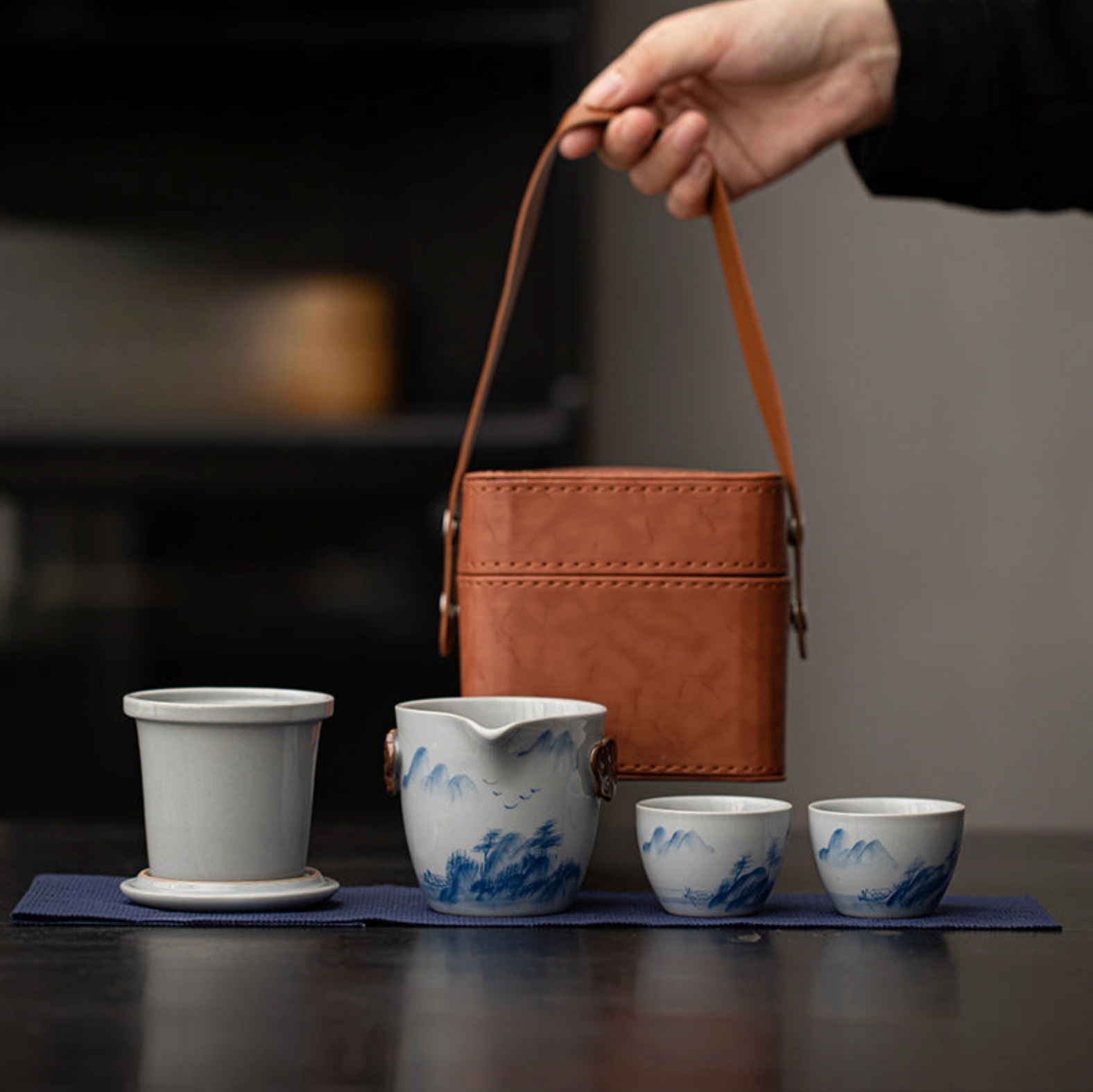 Hand-Painted Travel Teapot Gaiwan Set