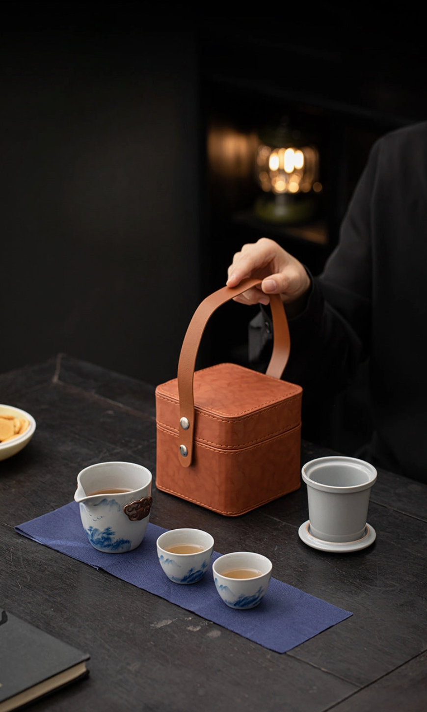 Hand-Painted Travel Teapot Gaiwan Set