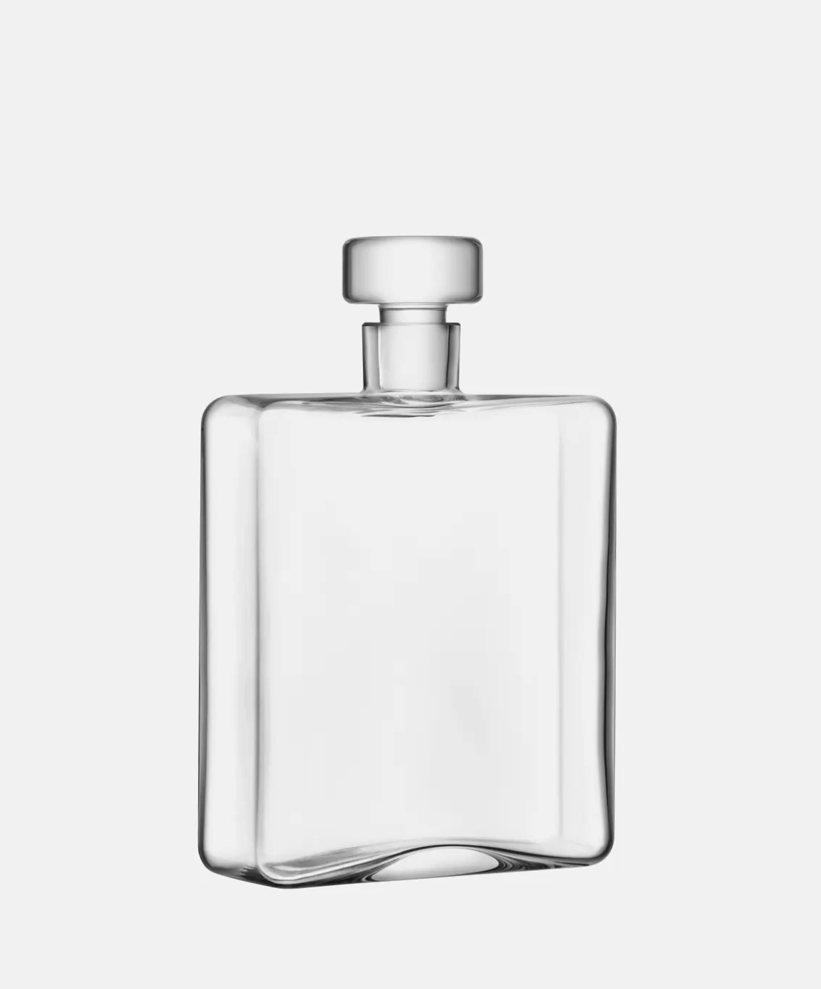 Clear glass bottle with a white cap on a light gray background