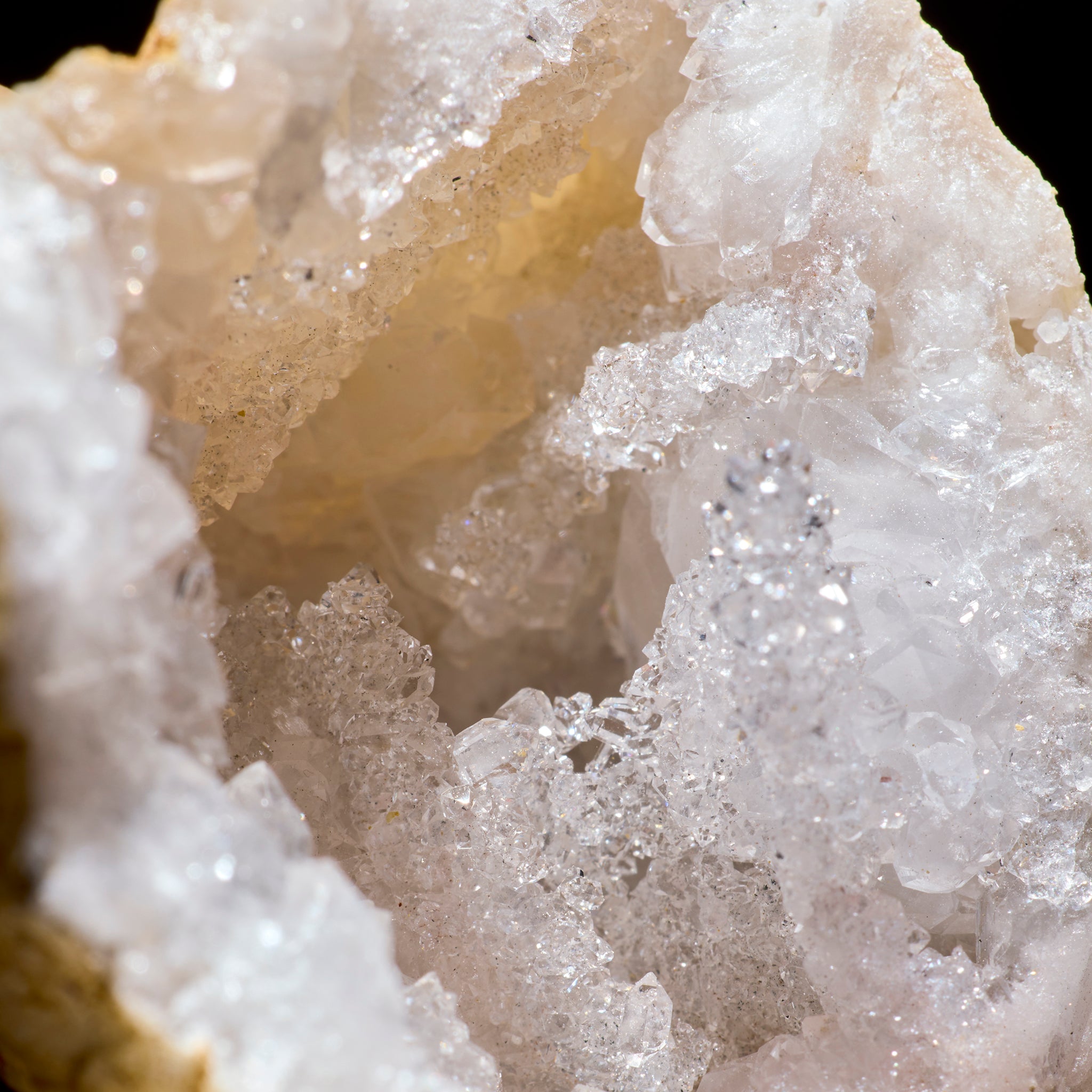 Close-up of a crystal formation with a dark background