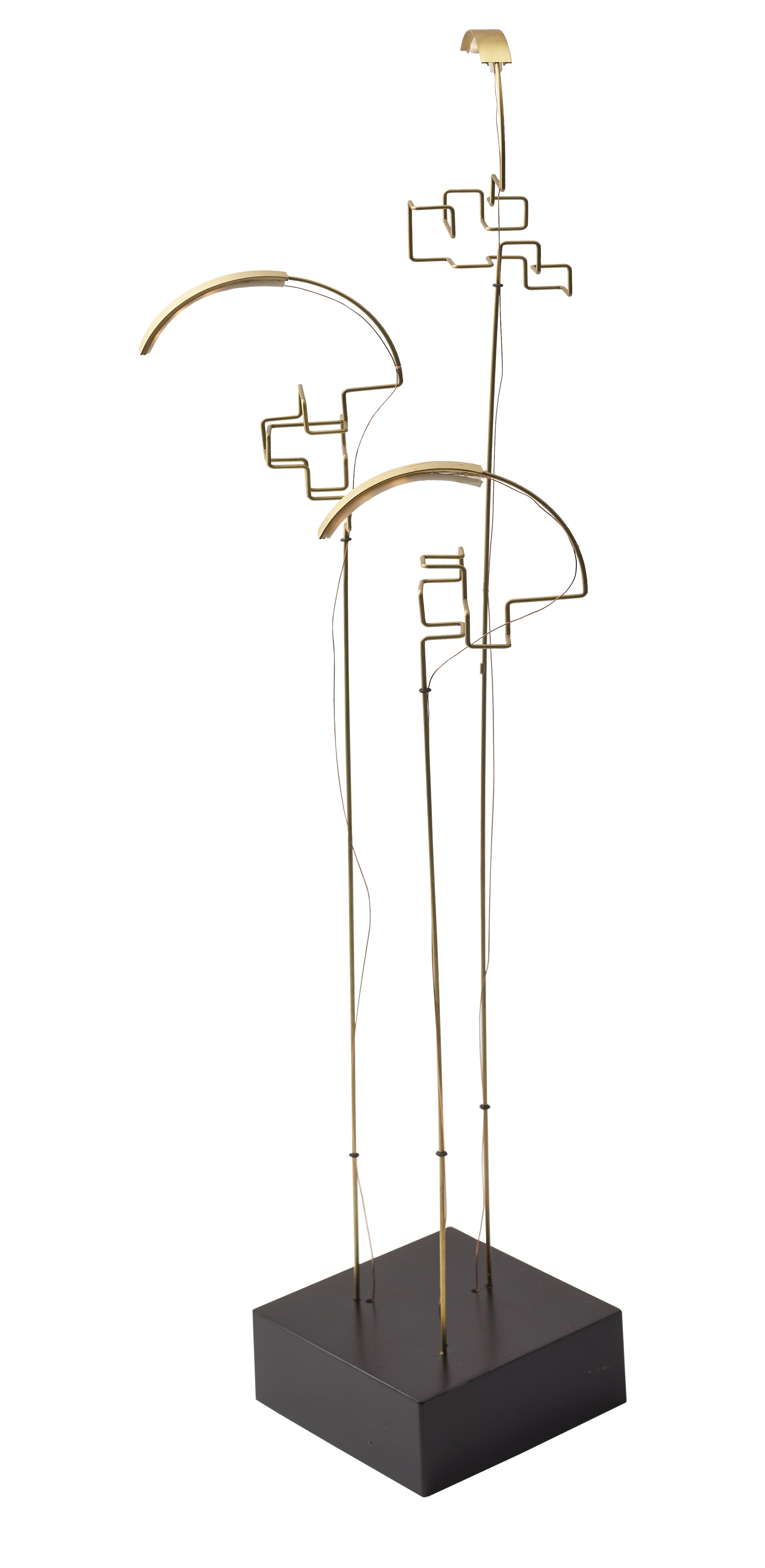 Modernist sculpture with abstract design on a white background