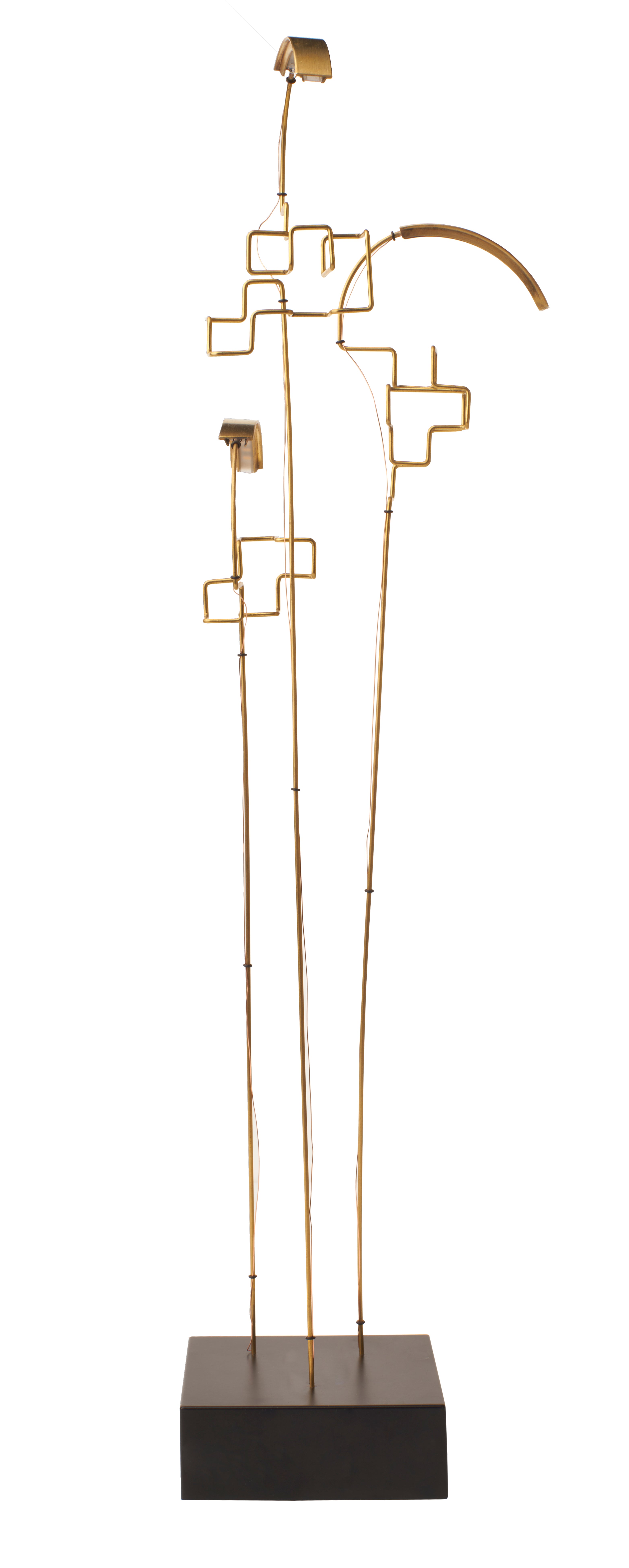 Modern floor lamp with geometric design on a white background