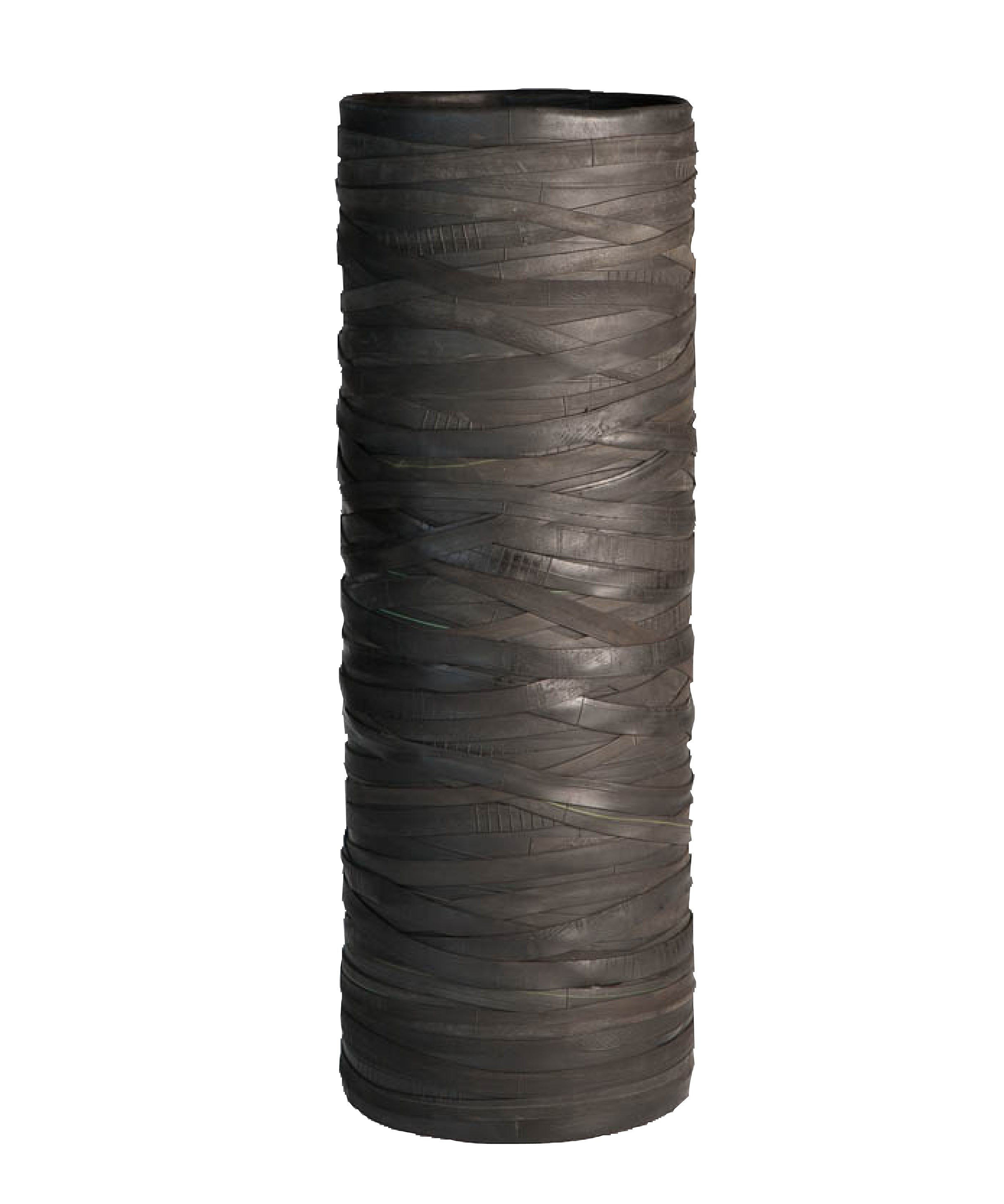Dark gray ribbed vase on a white background