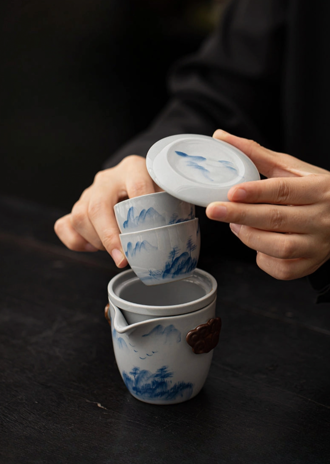 Hand-Painted Travel Teapot Gaiwan Set