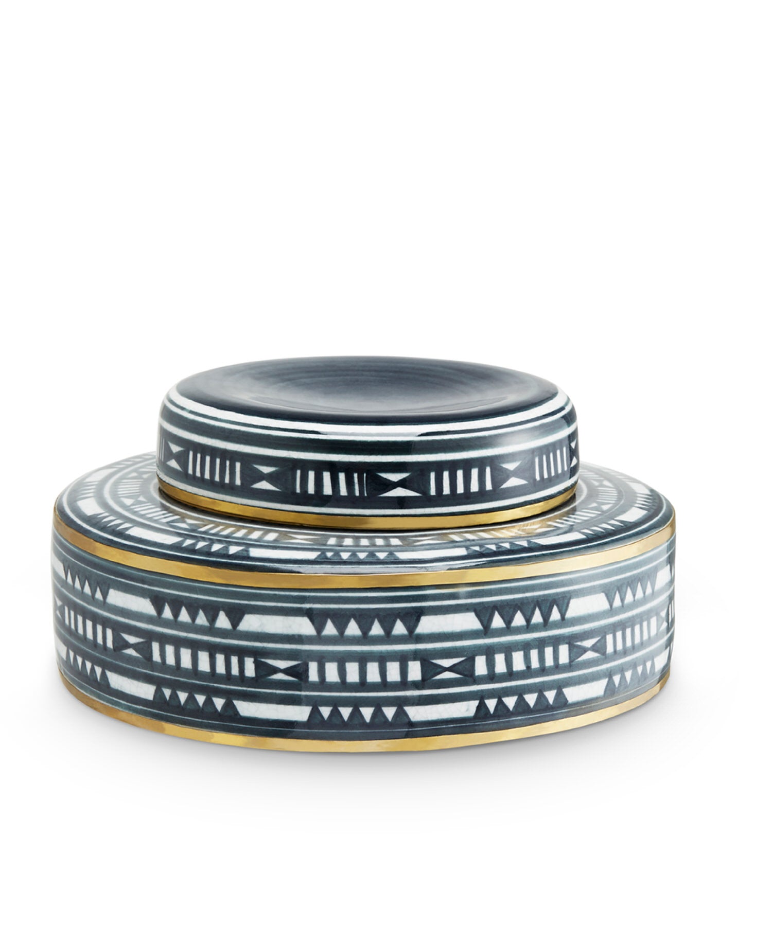 Aztec style large ceramic ginger jar on white background