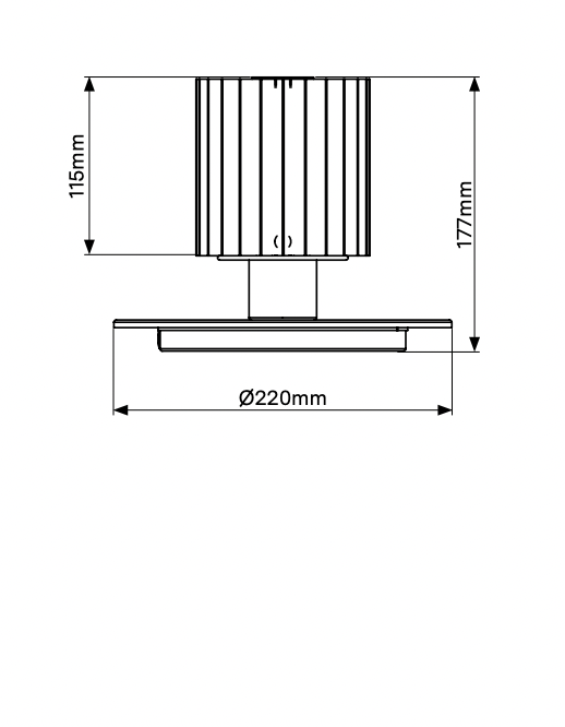 Technical drawing of a cylindrical object with dimensions labeled