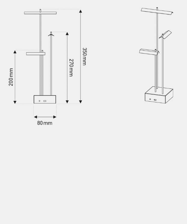 Measurement chart of a stand with dimensions labeled