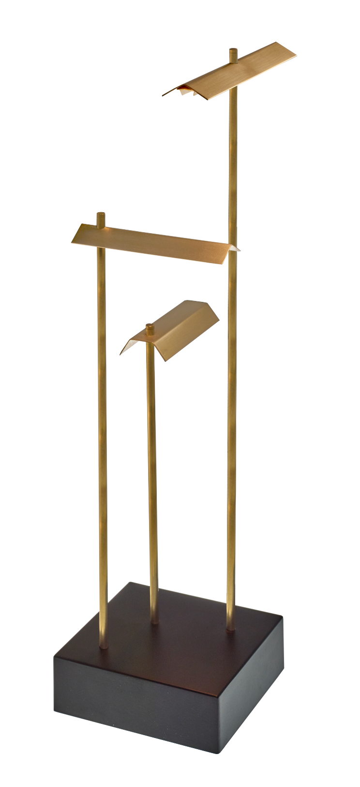 Decorative stand with gold and black design on a white background