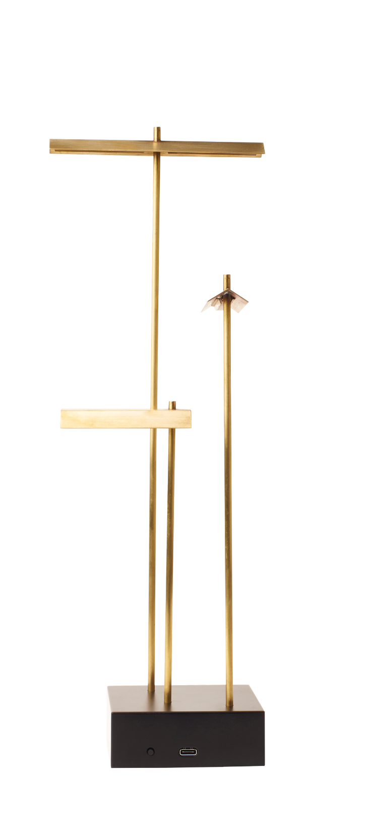 Modern floor lamp with gold accents on a white background
