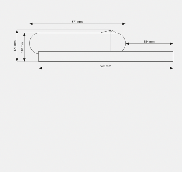 Technical drawing of a rectangular object with dimensions labeled