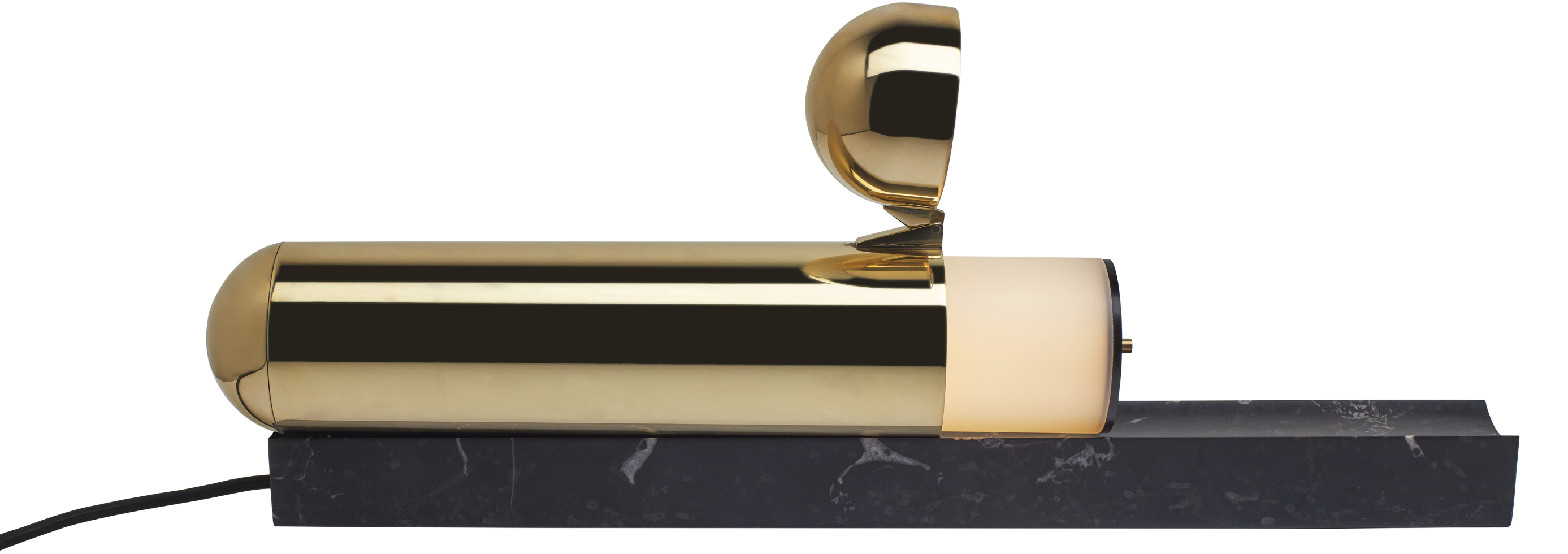 Modern lamp with gold cylindrical design on a black base