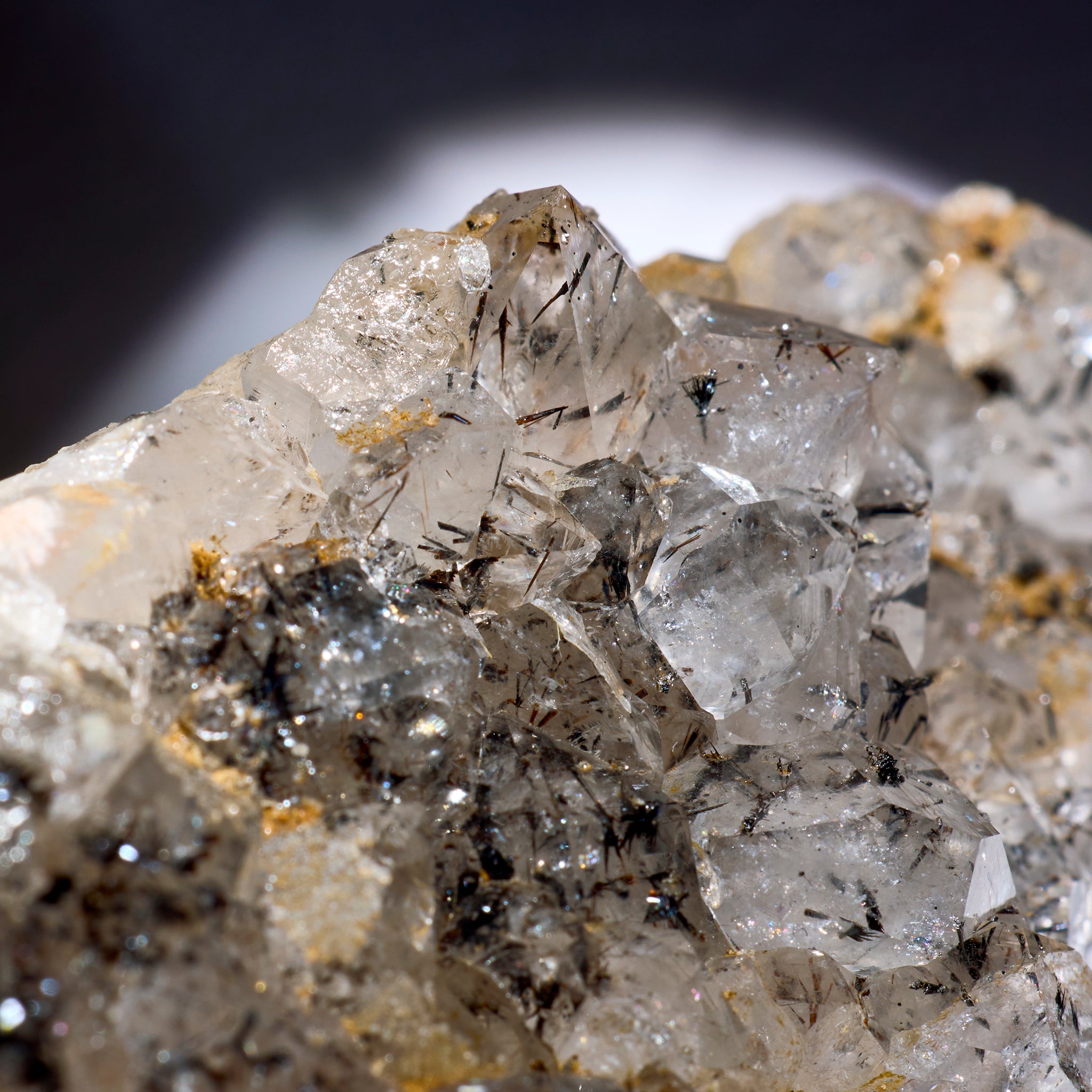 Close-up of crystal formations on a dark background