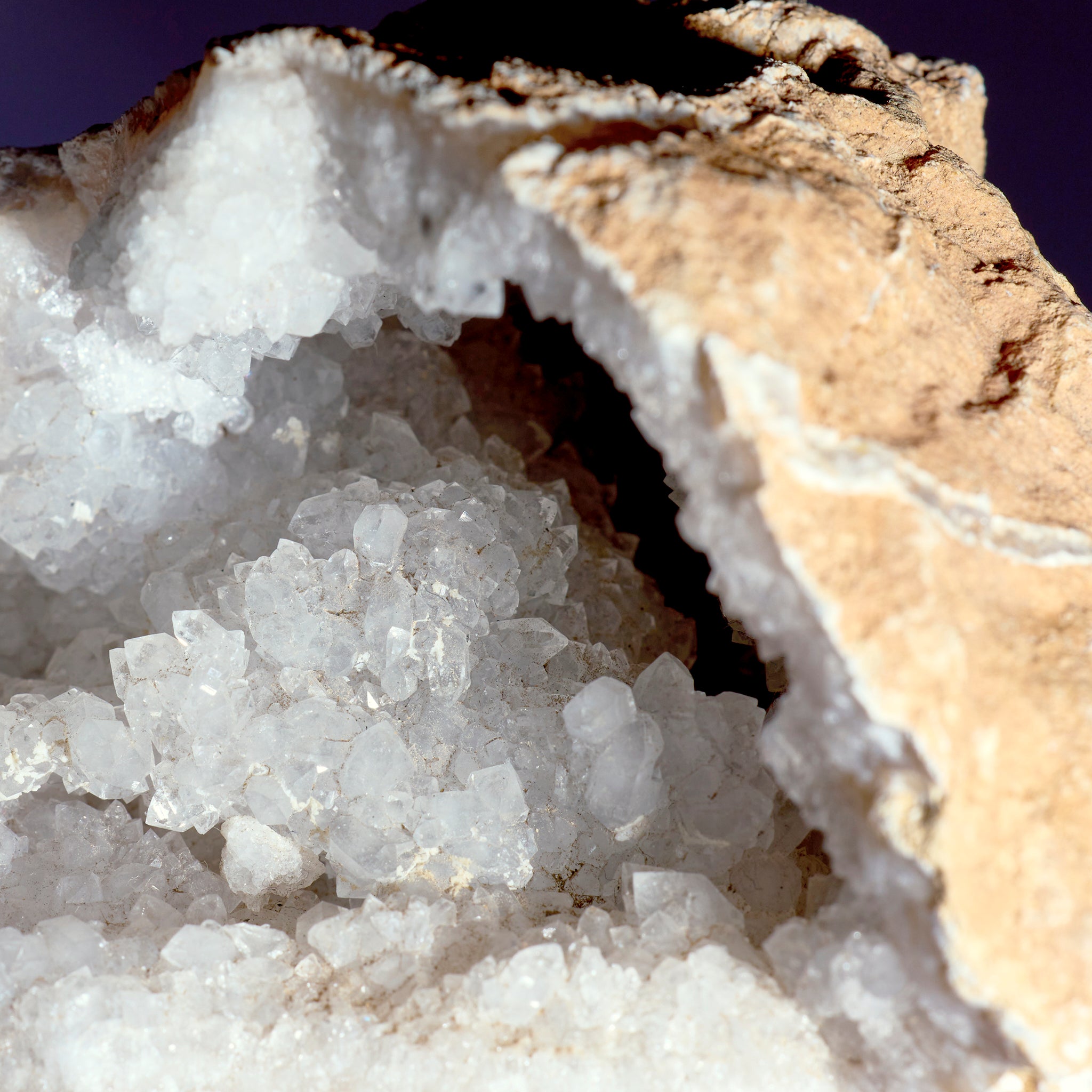 Close-up of a crystal formation inside a rock